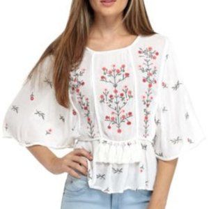 Willow & Clay Floral Embroidered Tassel Trim Top